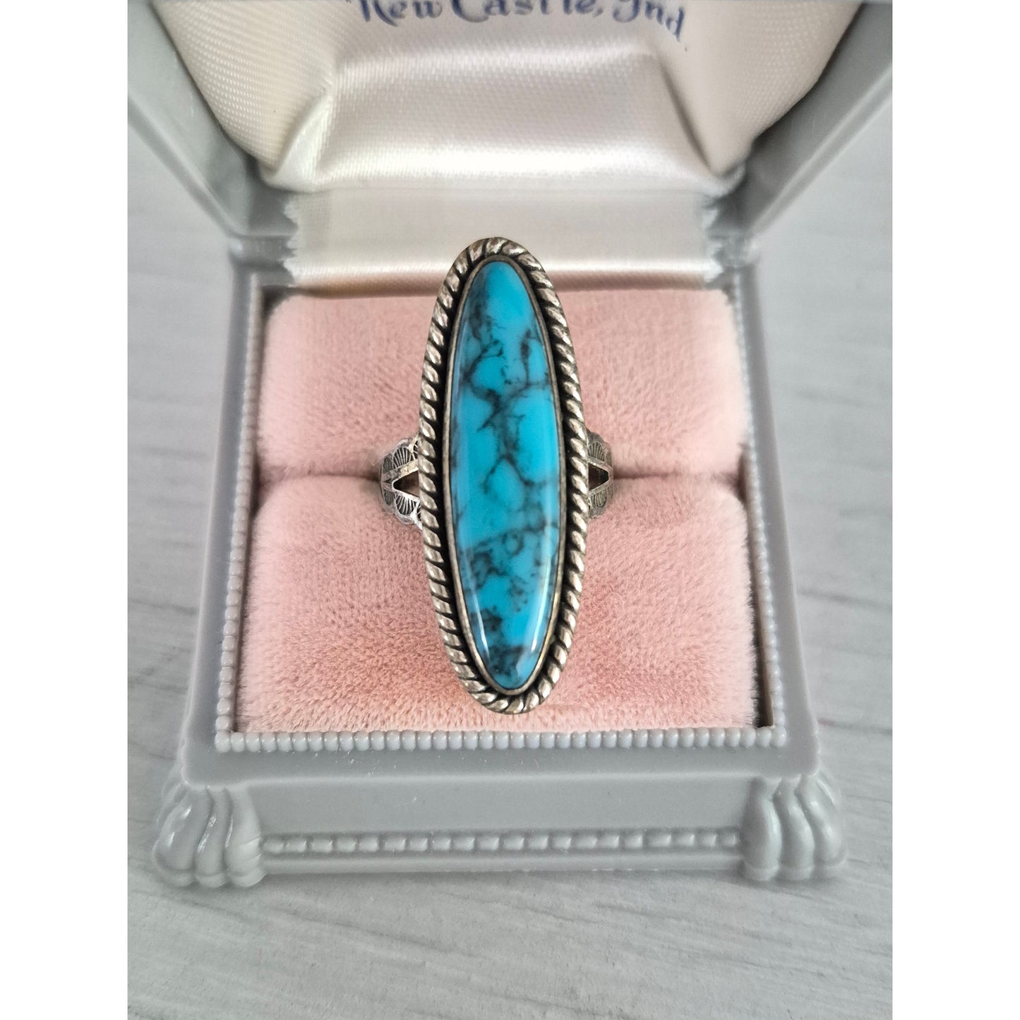 Vintage Sterling Silver Faux Turquoise Navette Ring