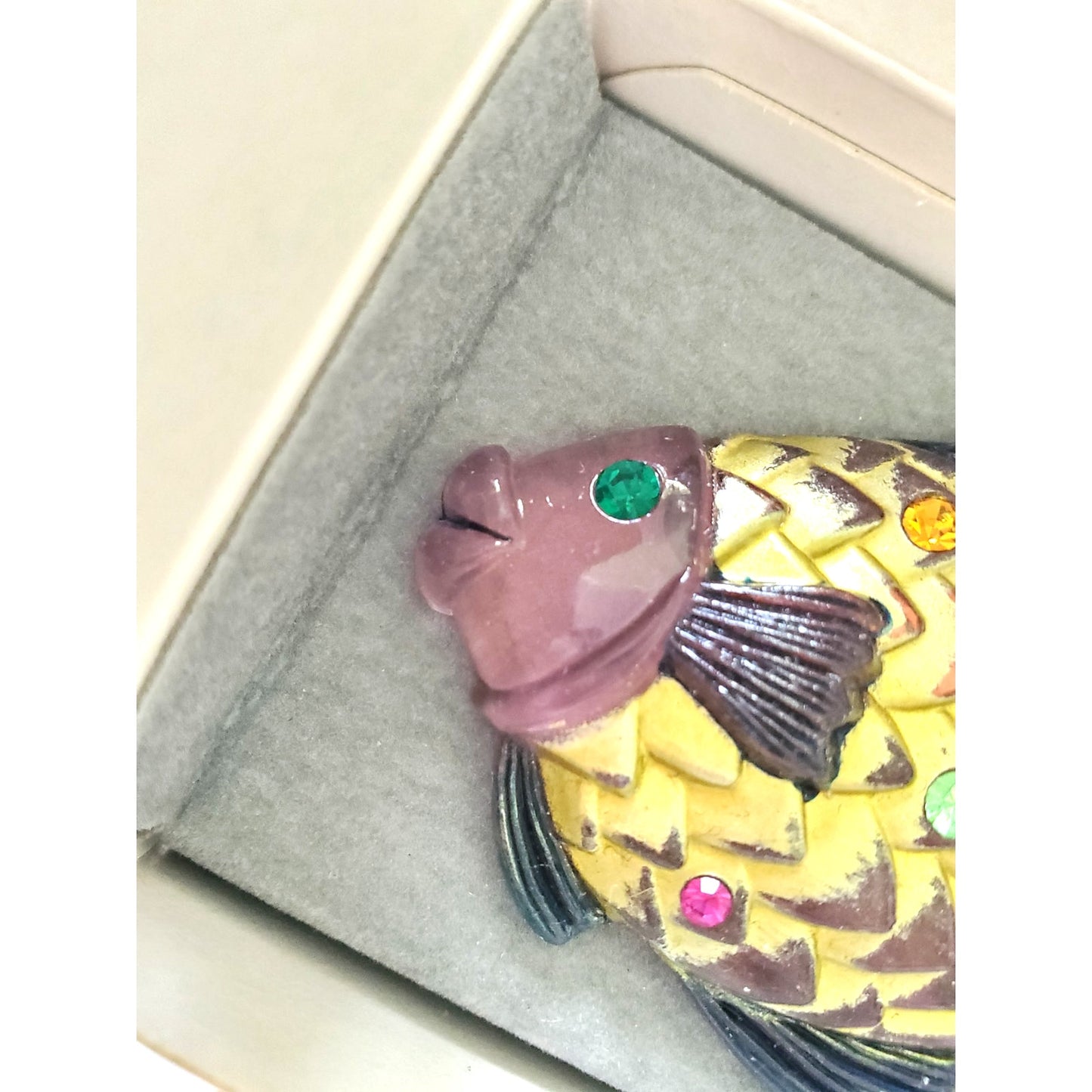 Vintage Avon Lucite Fish Brooch Rhinestones in Original Box