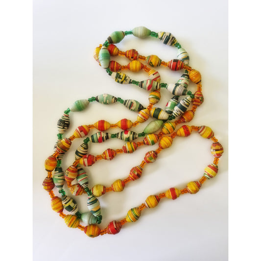 Vintage Orange and Green Rolled Paper Bead Necklace Lot of 2