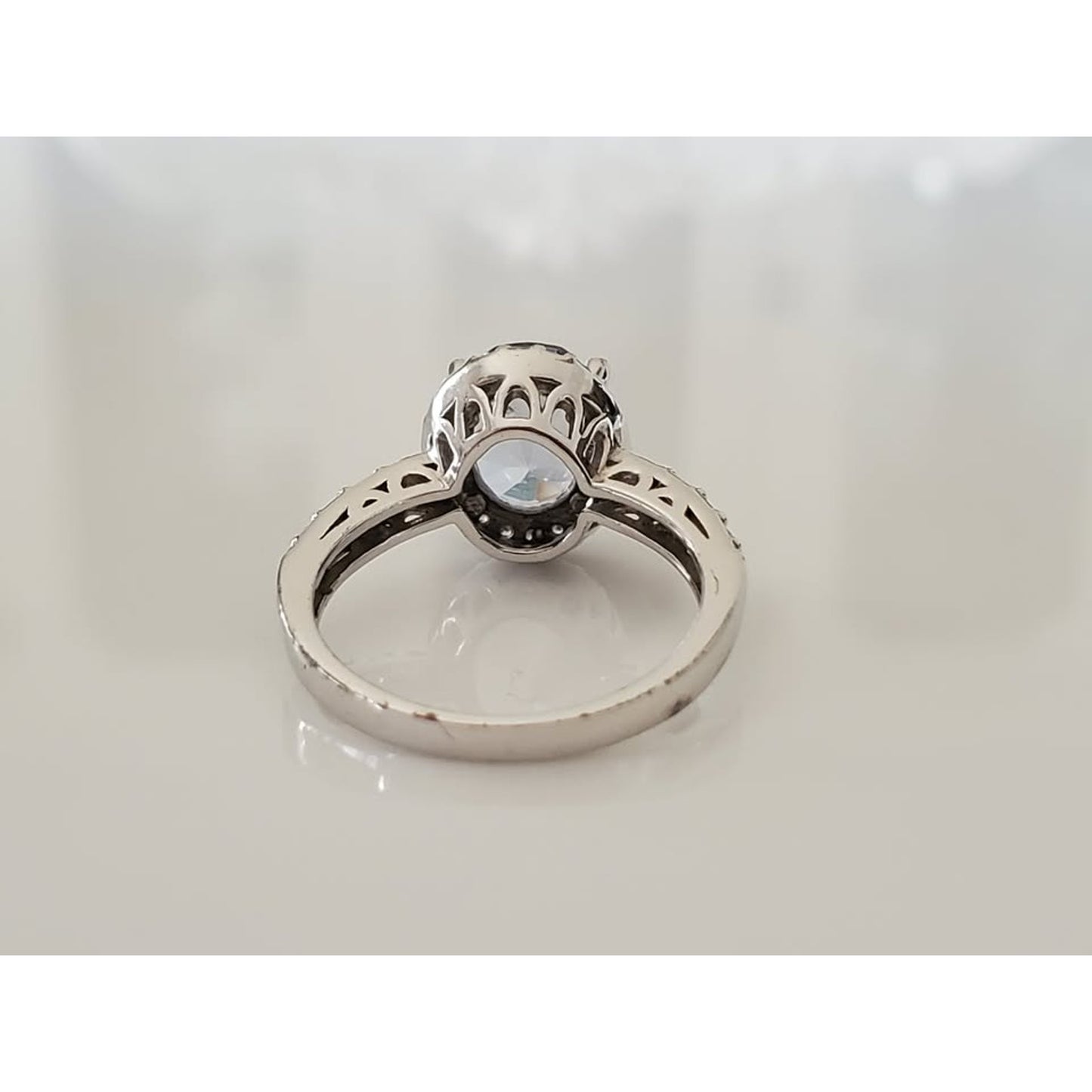 Blue Stone and CZ Halo Sterling Silver Ring