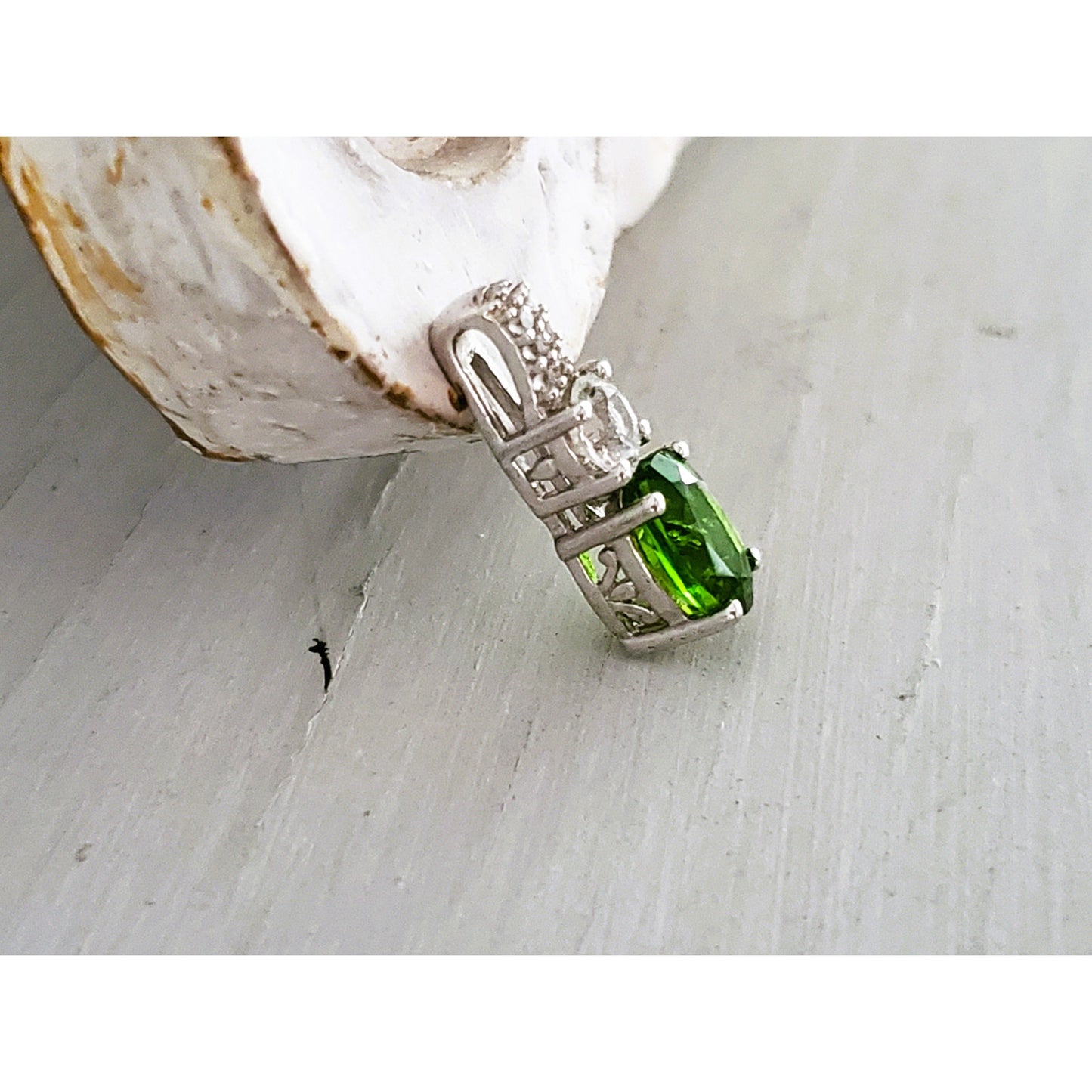 Sterling Silver Swarovski Green and Clear Crystal Pendant