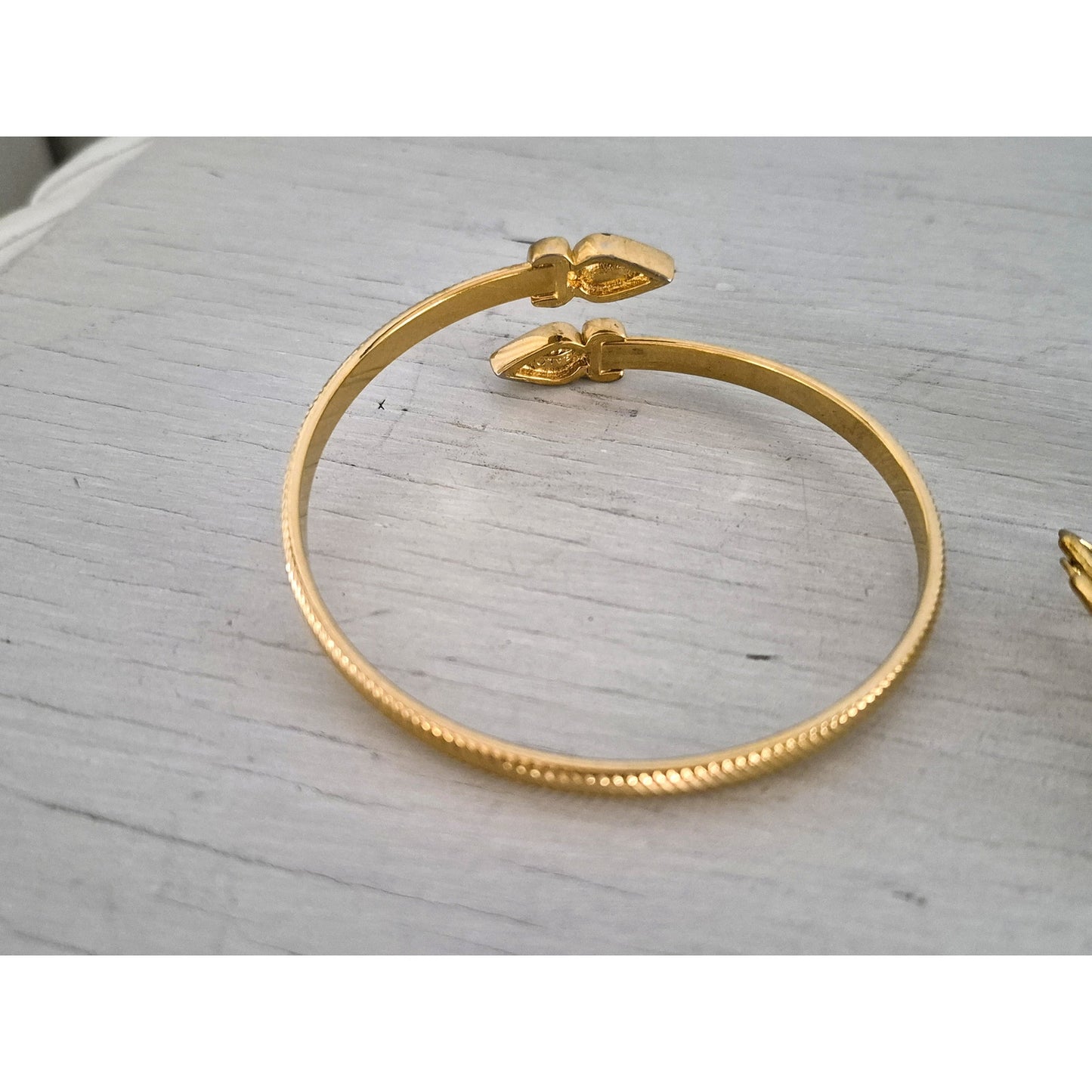 Vintage Gold Tone and Navy Blue Bangle and Earring Set