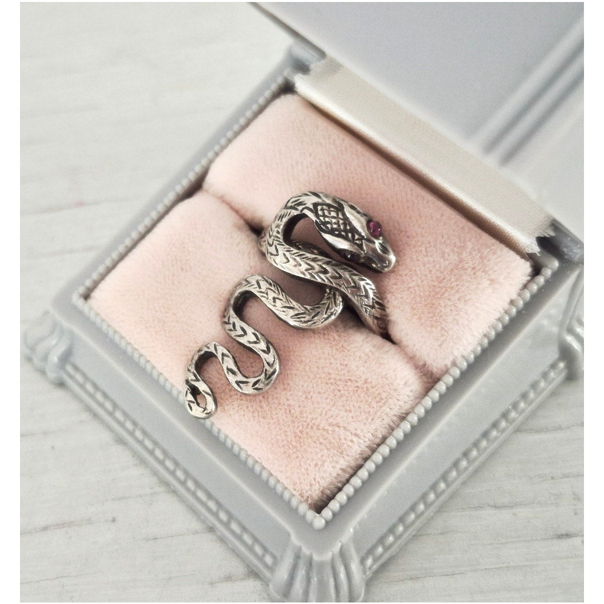 Vintage Sterling Silver Ruby Navette Snake Cobra Ring