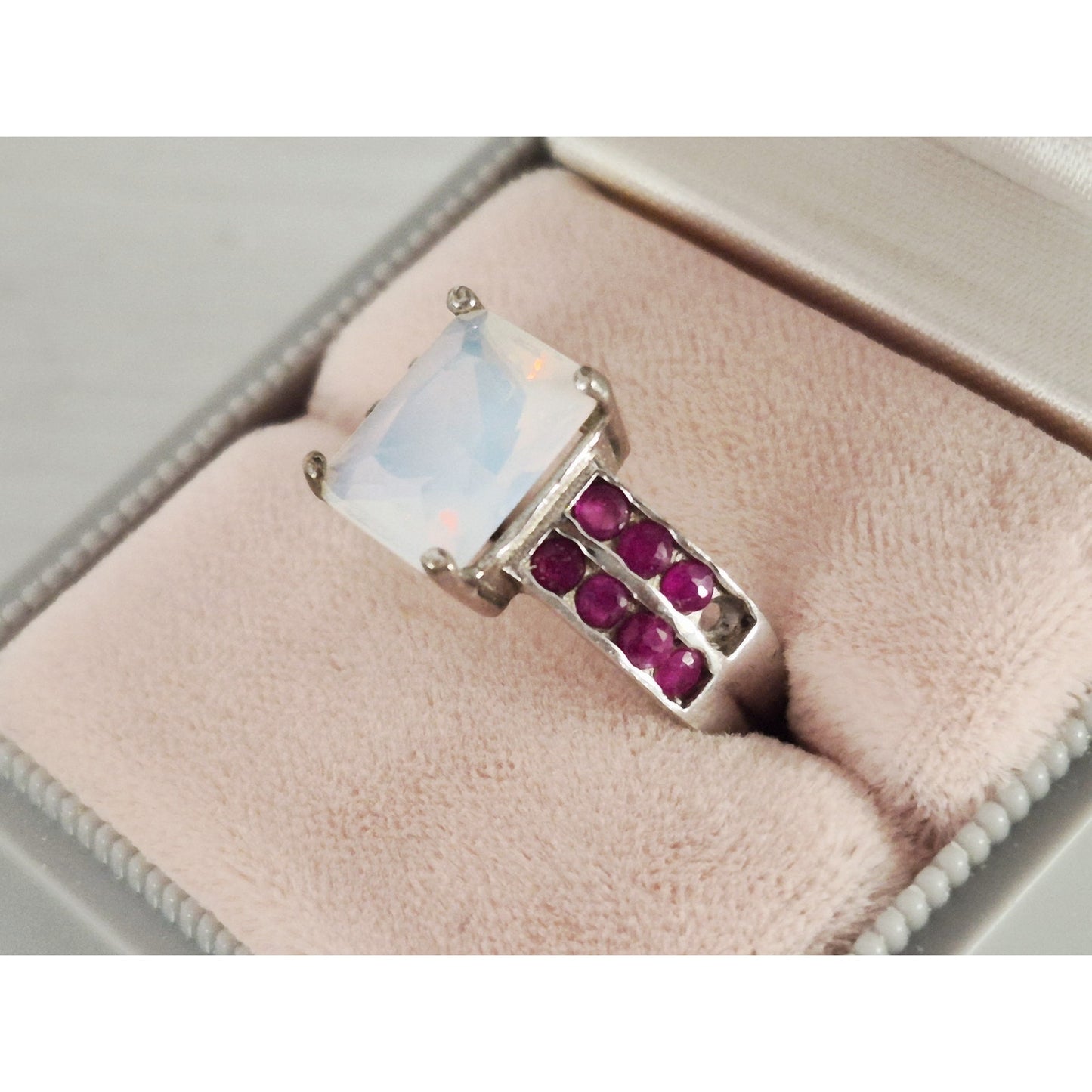 Sterling Silver Opal Ruby Ring