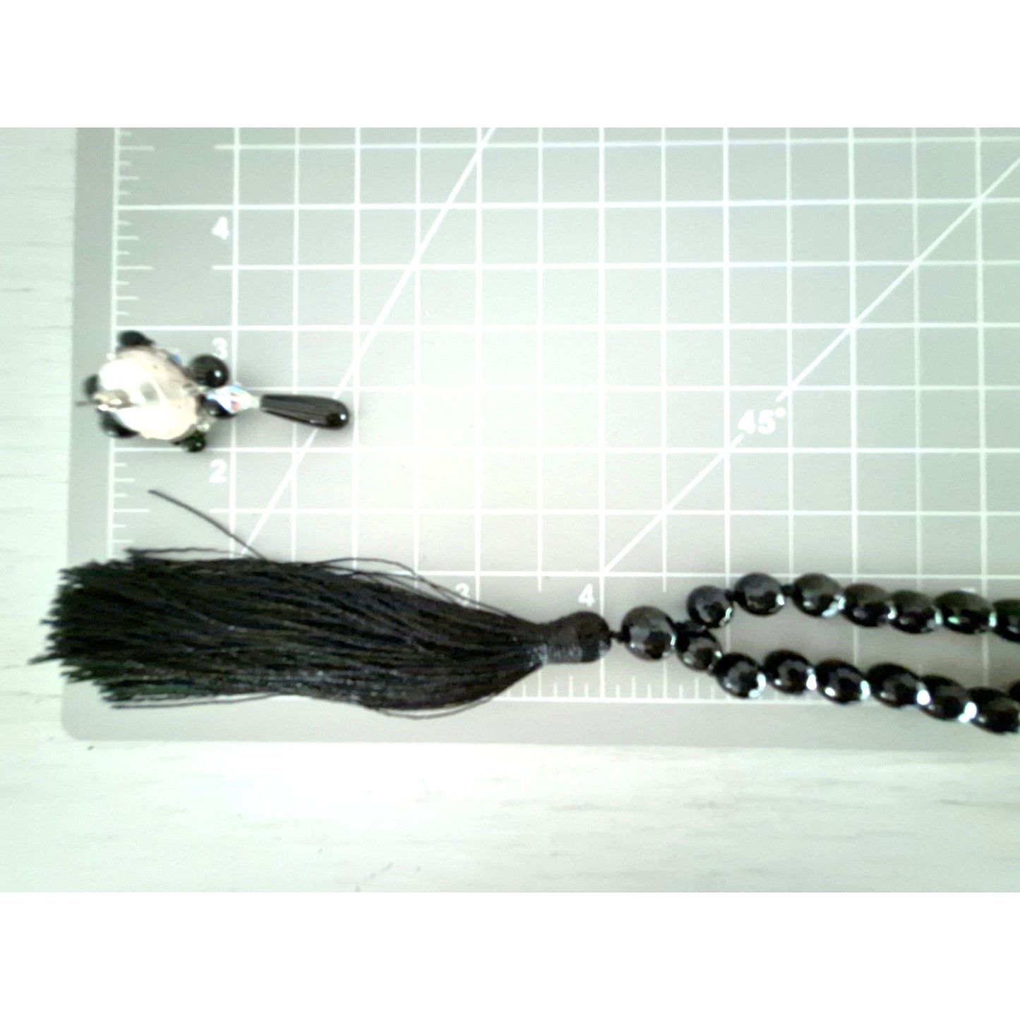 OKIKO Japan Black Bead Hand Knotted Tassel Necklace with Earrings
