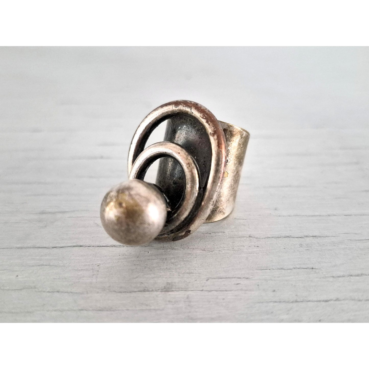 Vintage AD Design Denmark Modernist Orb Silver Ring