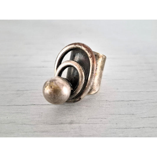 Vintage AD Design Denmark Modernist Orb Silver Ring