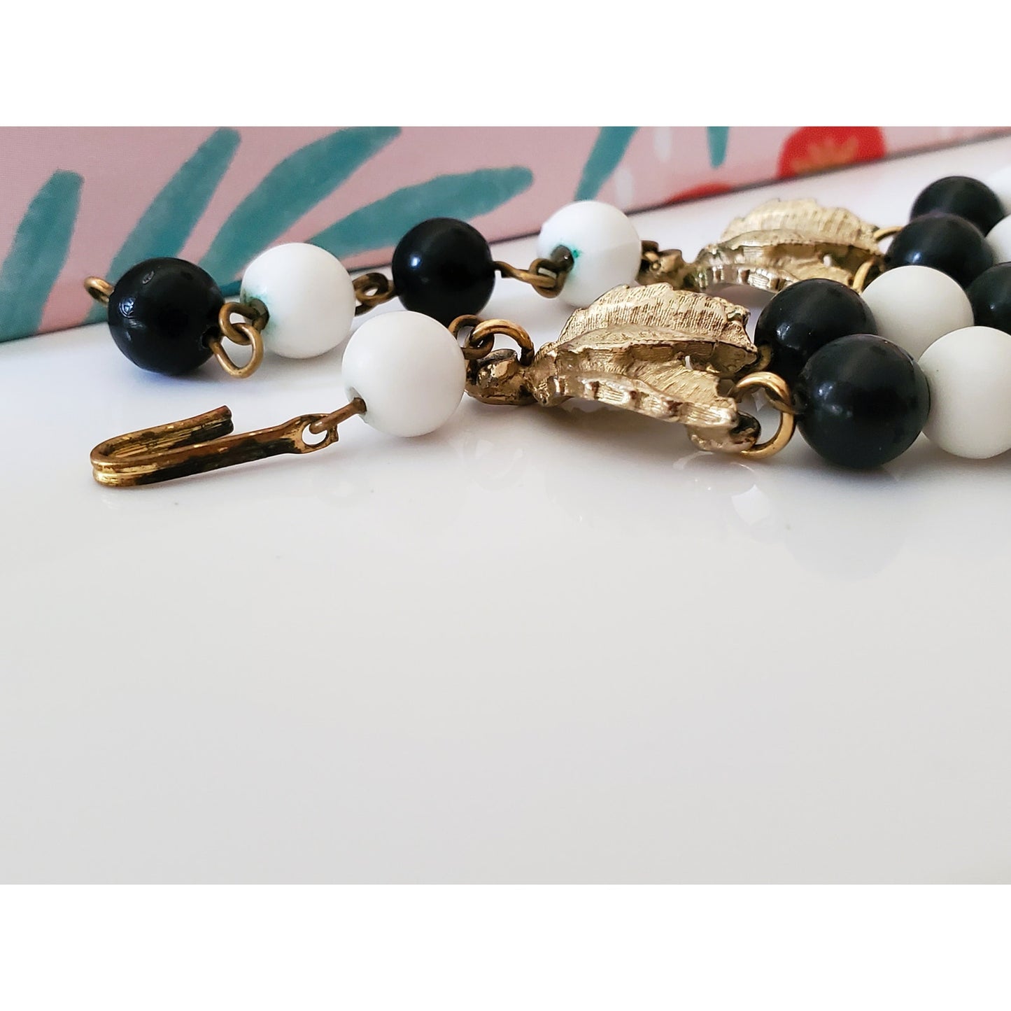 Vintage Black and White Beaded Double Strand Necklace