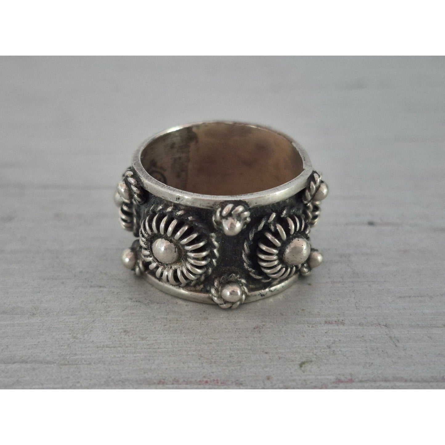 Vintage Sterling Silver Etruscan Style Wide Band Ring