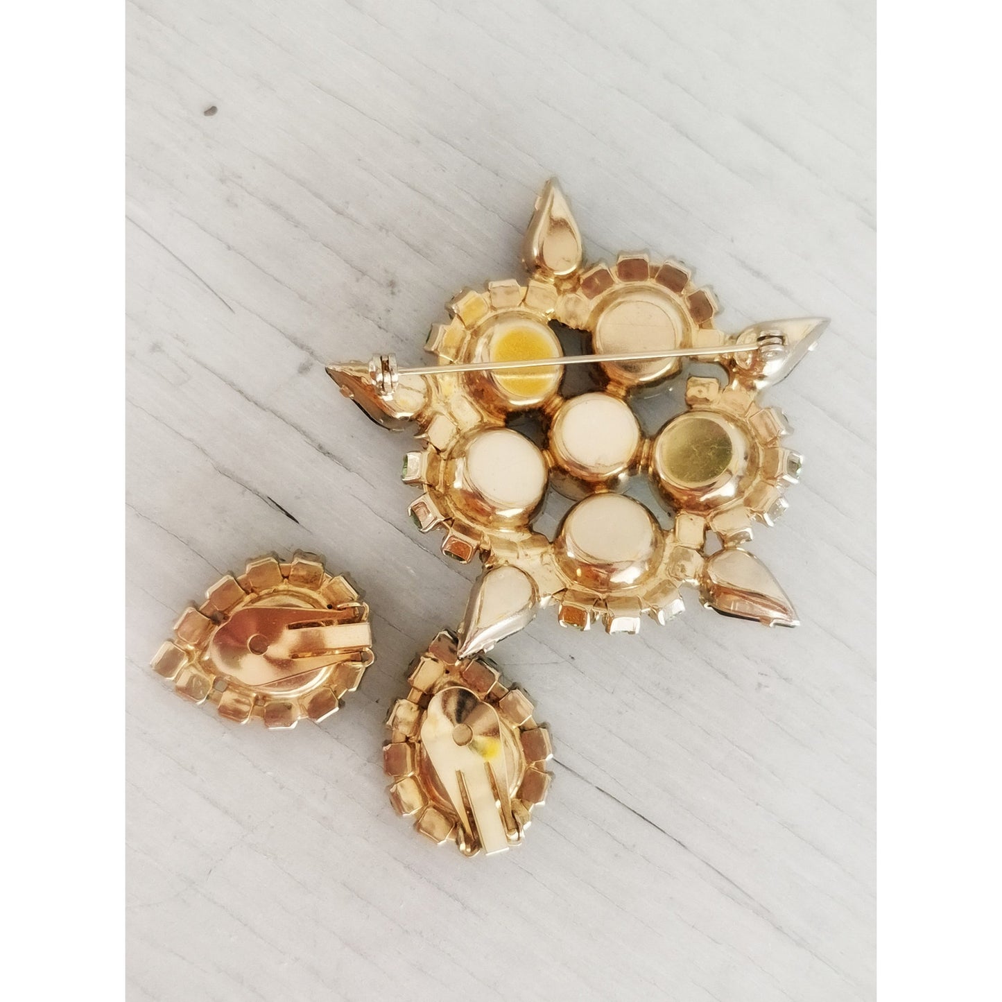 Vintage Juliana Delizza & Elster Emerald Green Rhinestone Brooch and Earring Set