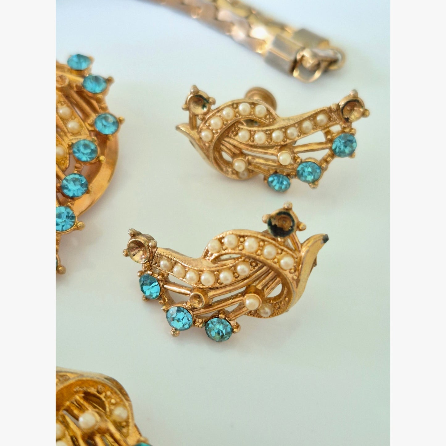 Vintage Demi Parure Rhinestones and Seed Pearls Jewelry Set