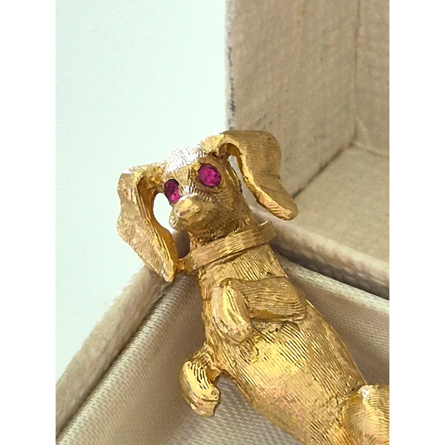 Vintage Napier Gold Tone Dachshund Dog Brooch with Red Rhinestone Eye