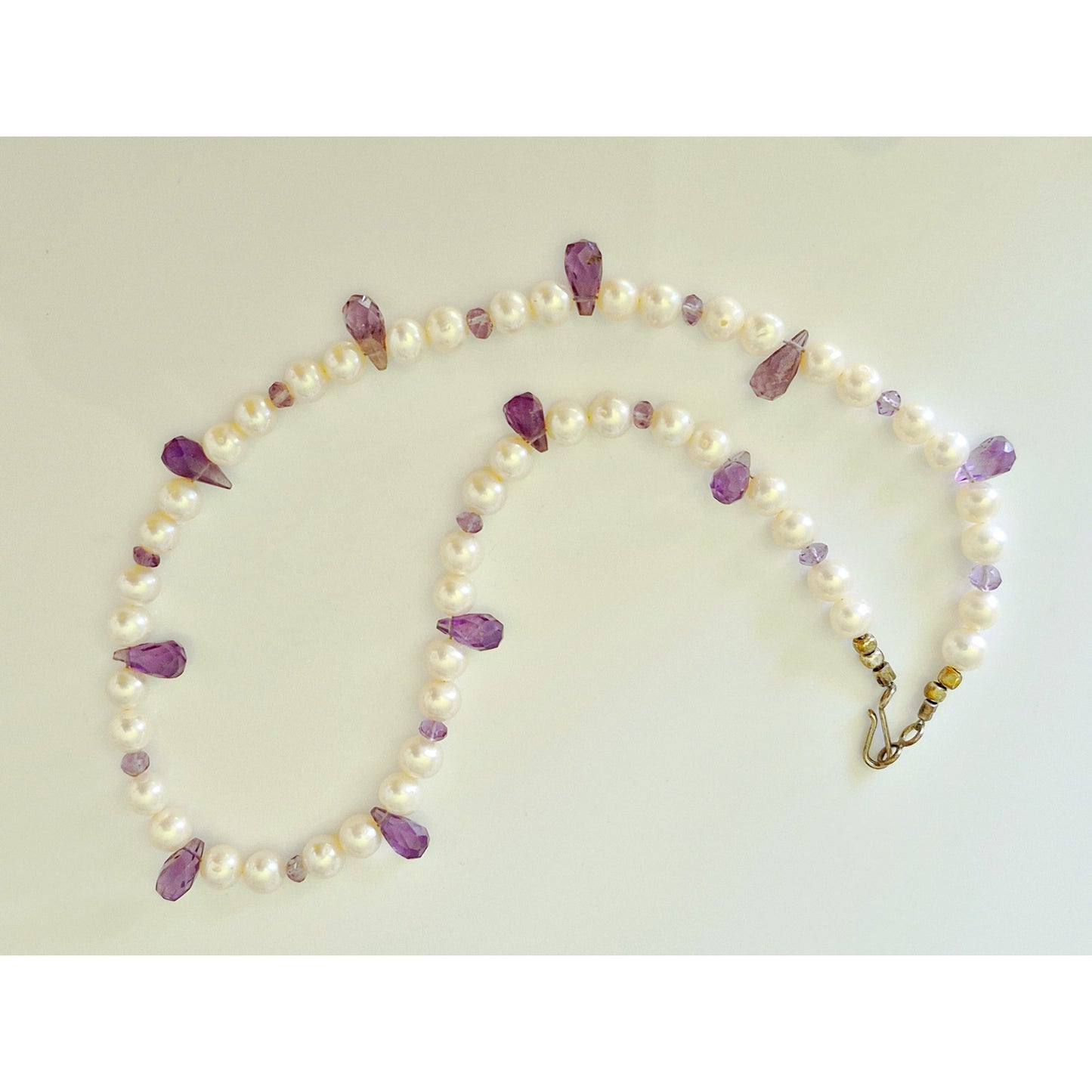 Vintage Hand-crafted Cultured Pearl and Amethyst Briolette Bead Necklace
