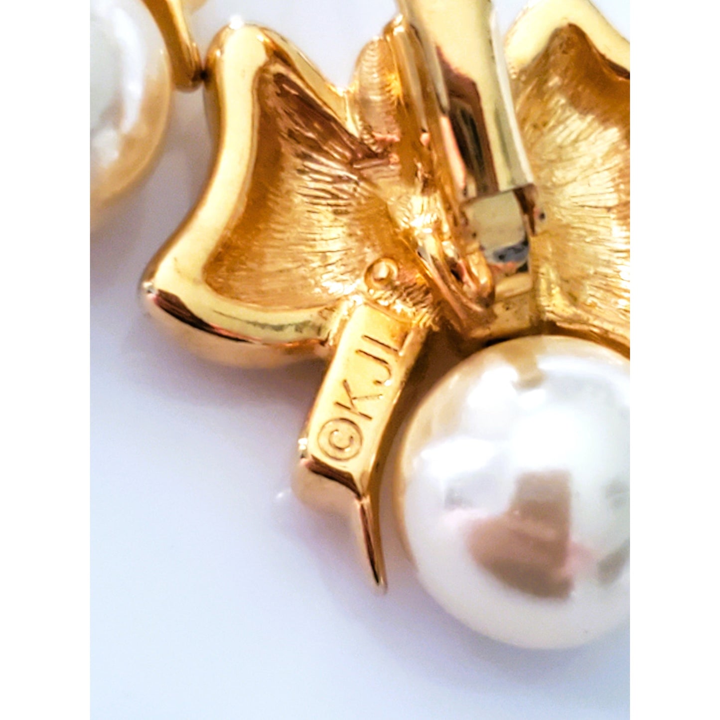 Vintage Kenneth Jay Lane Bow and Pearl Rhinestone Earrings