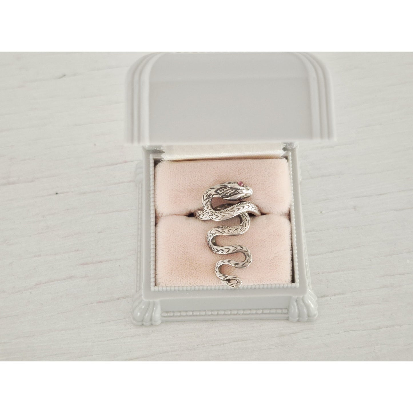 Vintage Sterling Silver Ruby Navette Snake Cobra Ring
