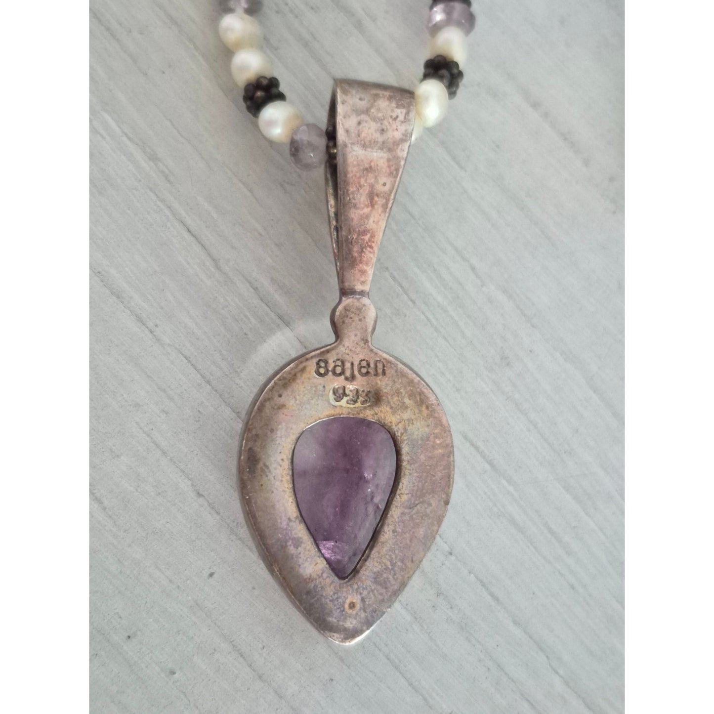 Vintage Sterling Silver Sajen Amethyst & Freshwater Pearl Necklace with Earring