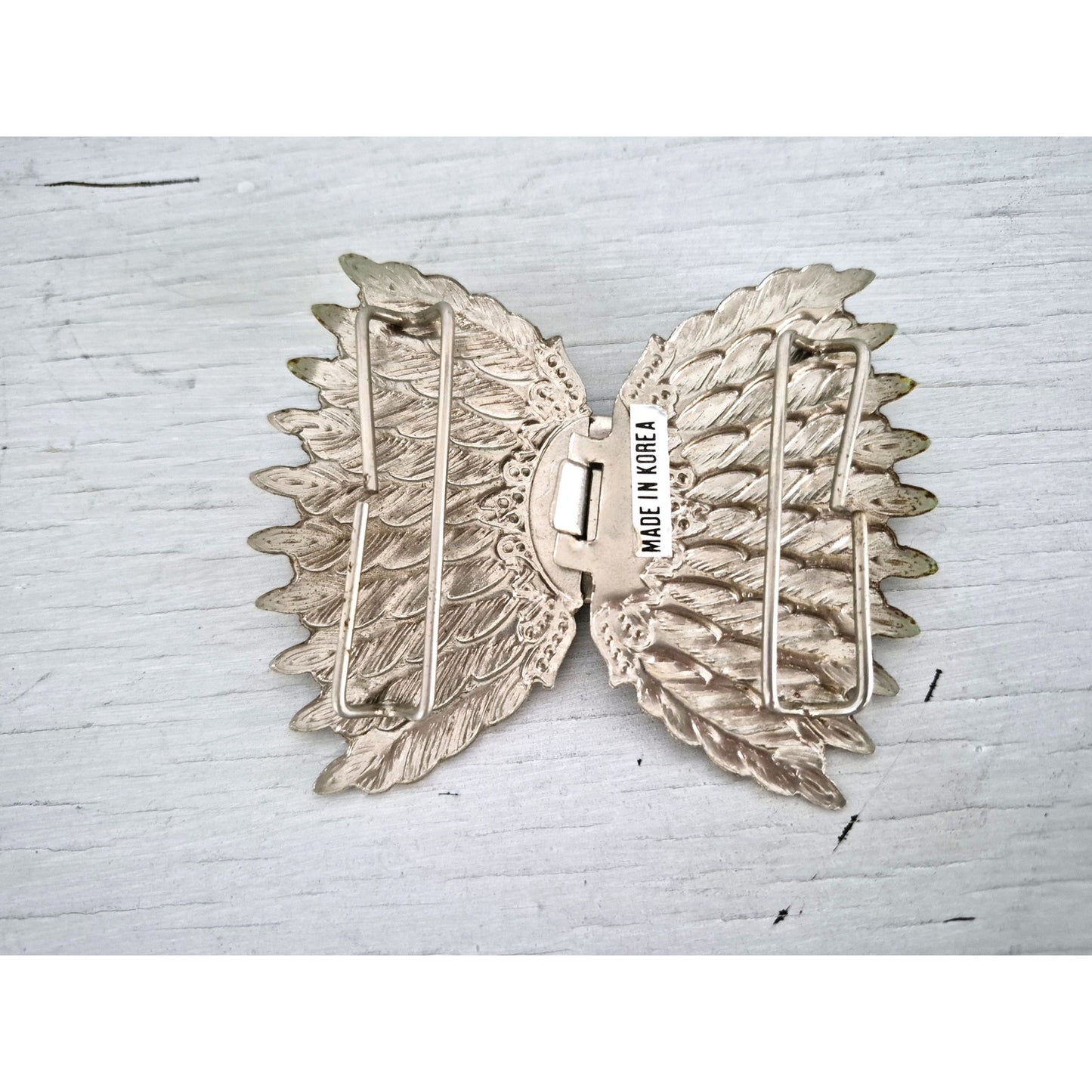 Vintage Silver Tone Angel Wing Rhinestone Belt Buckle