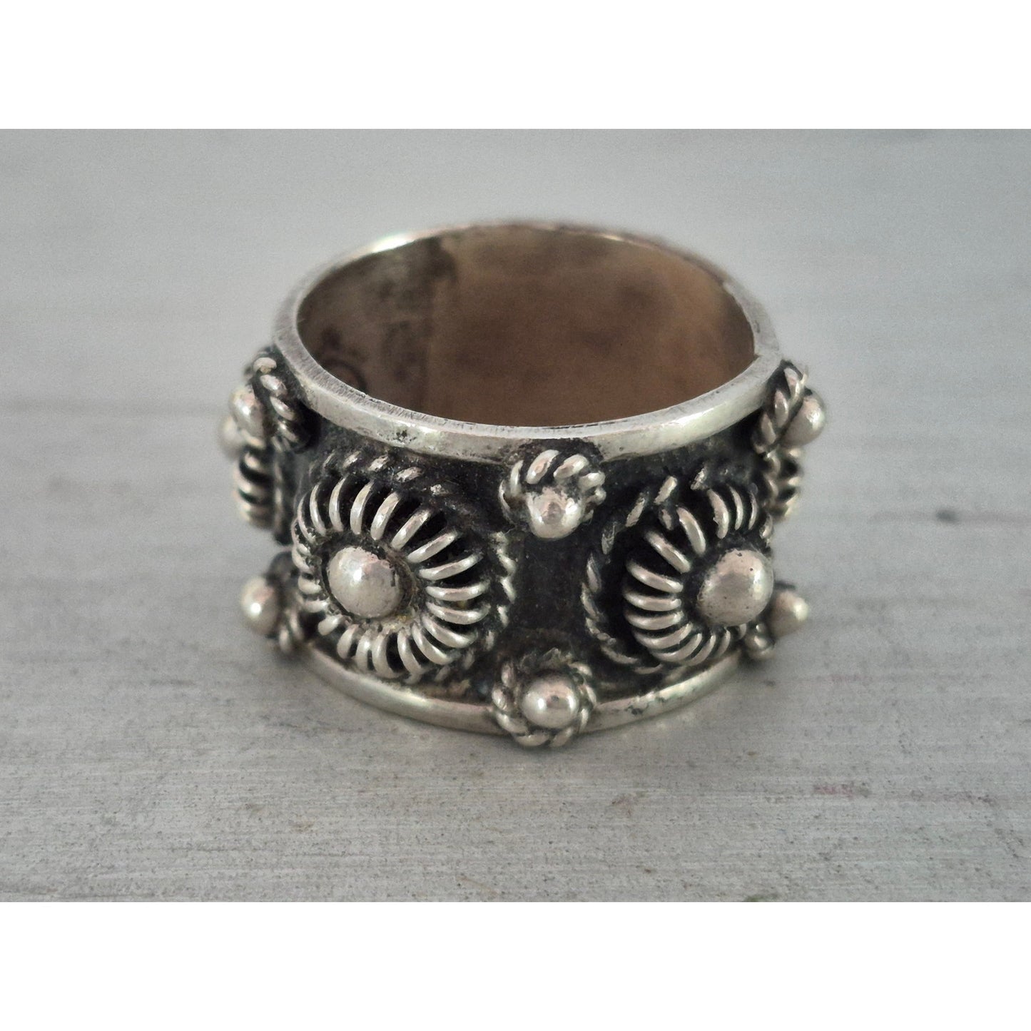 Vintage Sterling Silver Etruscan Style Wide Band Ring