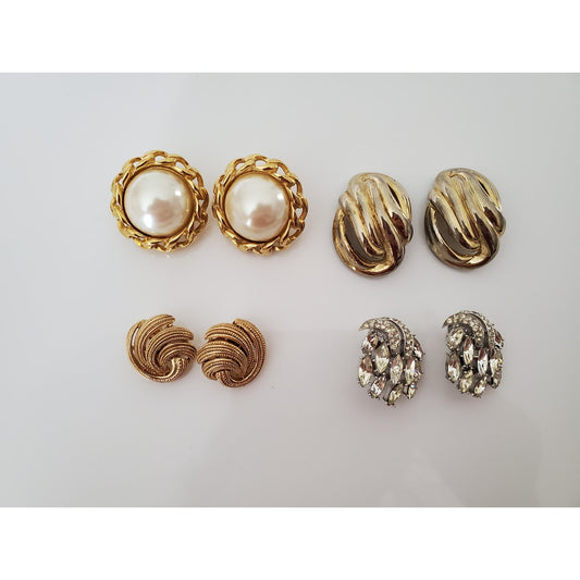 Vintage High Designer Clip On Earring Lot of 4 - Givenchy, Crown Trifari and Richelieu