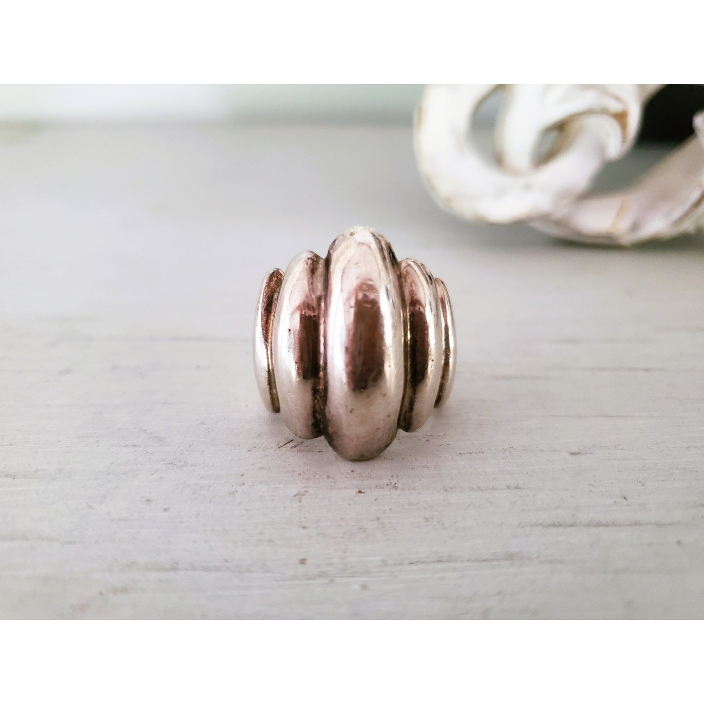 Vintage 1970s Sterling Silver Chunky Ribbed Dome Ring
