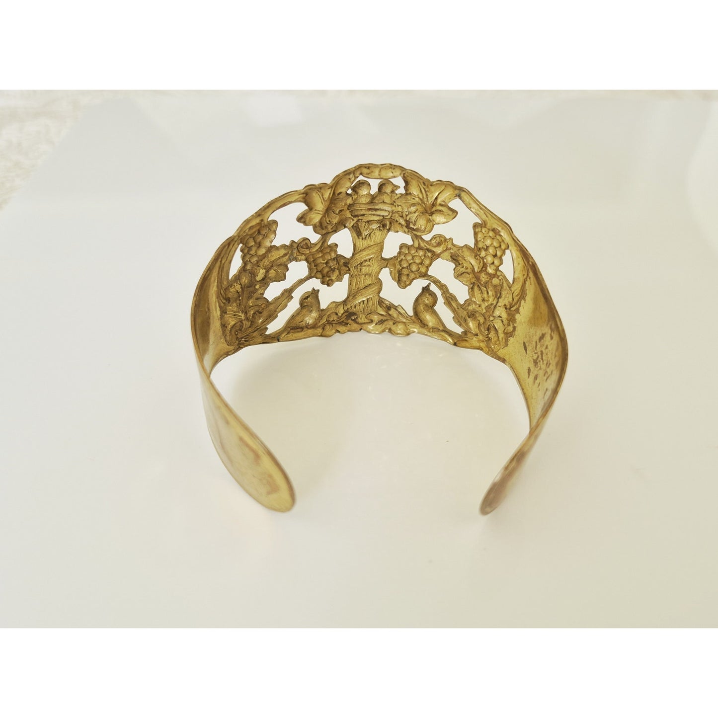 Vintage Repoussé-Style Brass Cuff Bracelet