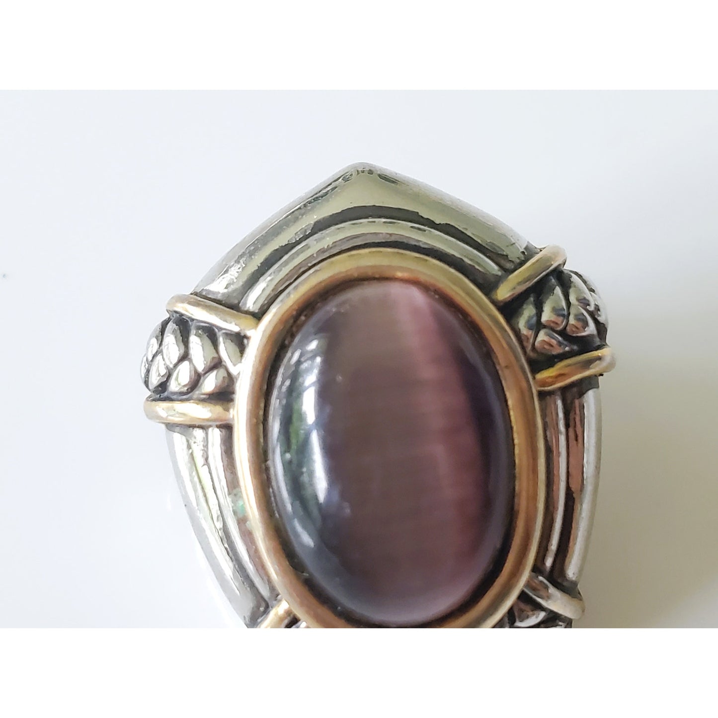 Vintage Silver and Purple Stone Oval Clip On Earrings