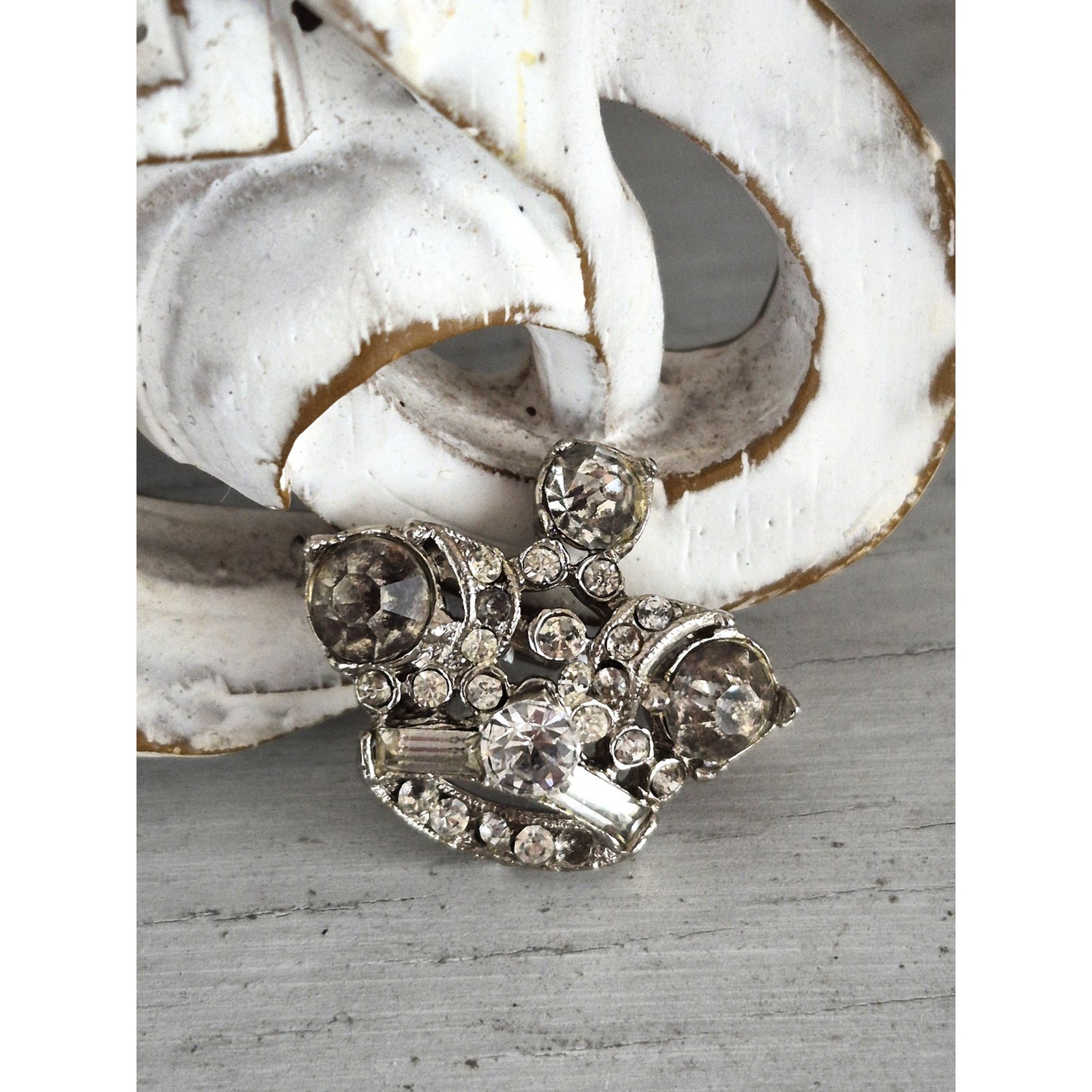 Vintage Mini Silver Tone Rhinestone Pin Brooch
