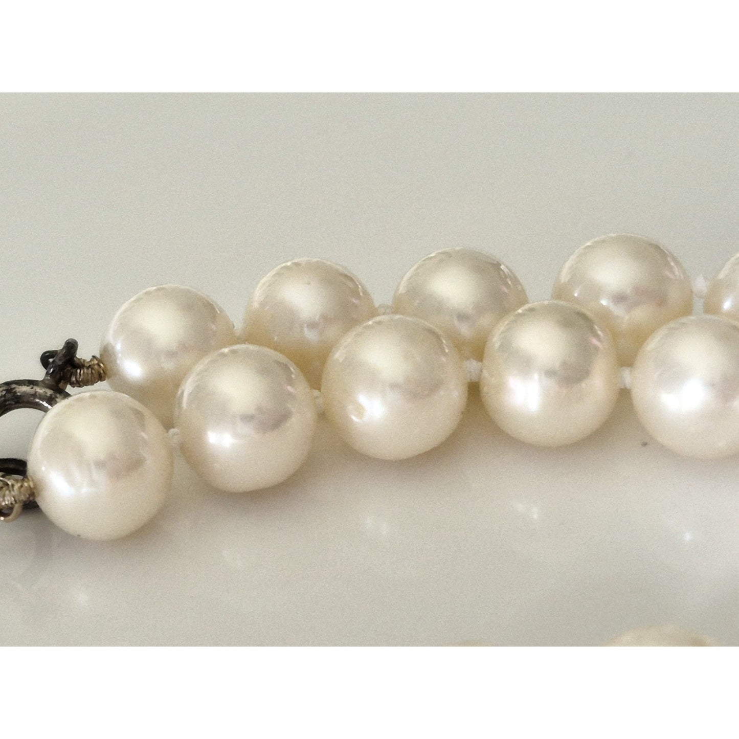 Vintage Sterling Silver Knotted 8mm Cultured Pearl Necklace