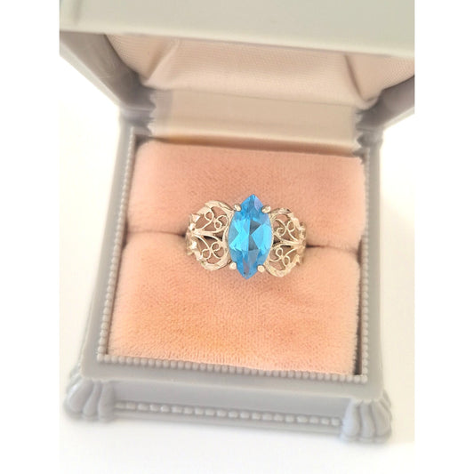 Vintage Topaz Marquise Sterling Silver Filigree Ring