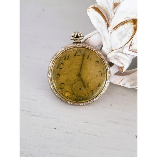 Antique Elgin Silver tone Pocket Watch - For Parts or Repair