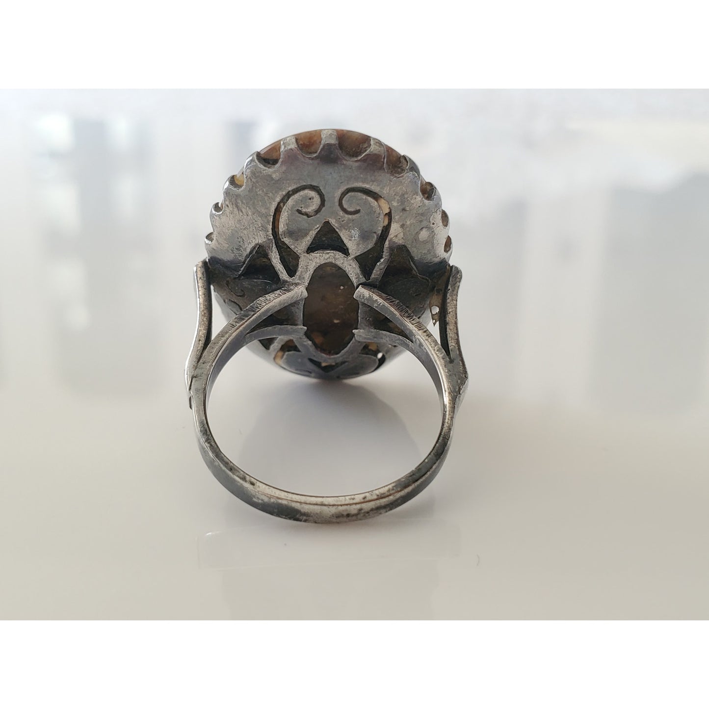 Vintage Large Sterling Silver Agate Ring