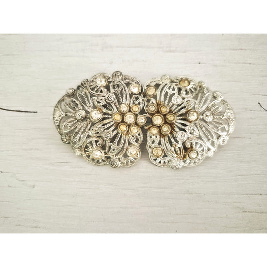 Vintage Silver-tone Rhinestone Sash Belt Buckle