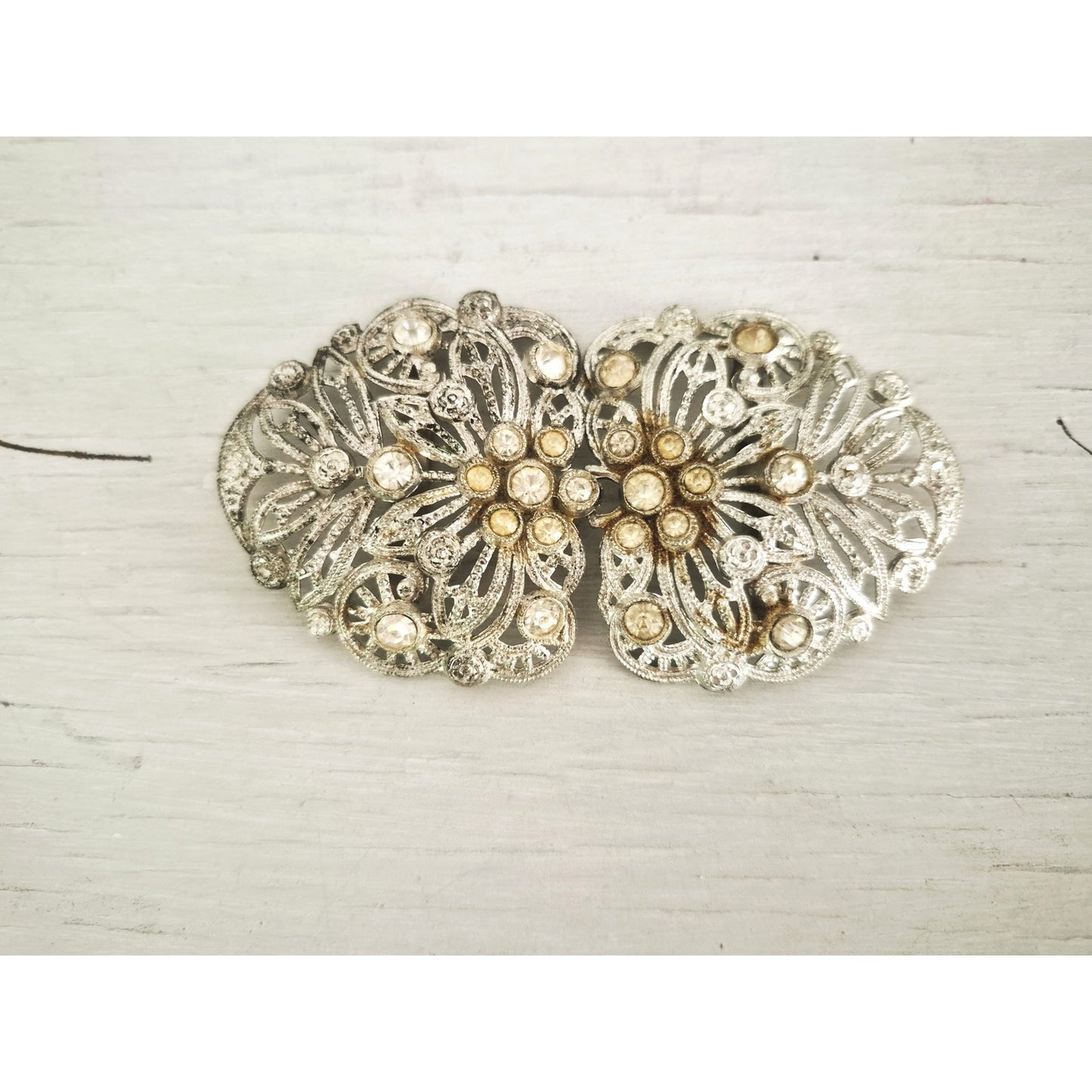 Vintage Silver-tone Rhinestone Sash Belt Buckle