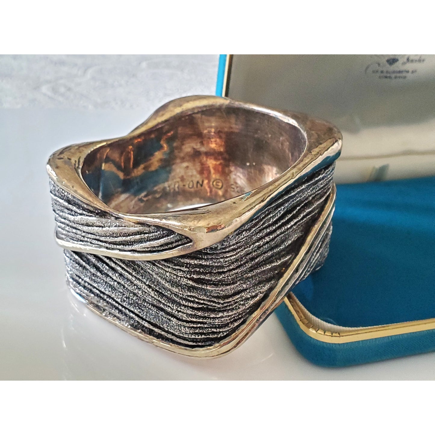 N.S Bar-On Israel Oversized Square Electroform Sterling Silver Bangle Bracelet