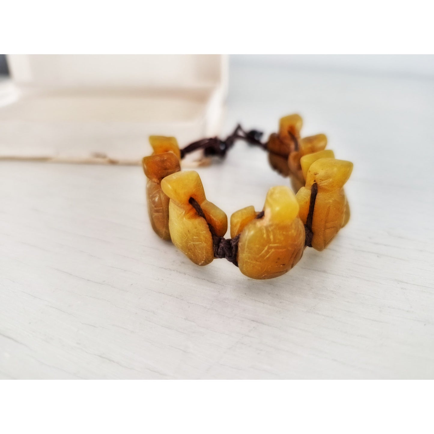 Vintage Yellow Jade Seated Buddha Figure Adjustable Bracelet