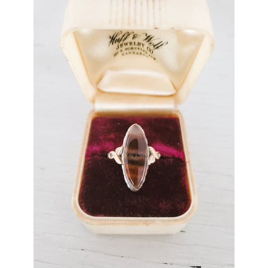 Vintage Clark & Coombs Sterling Silver and 10K Gold Filled Agate Ring