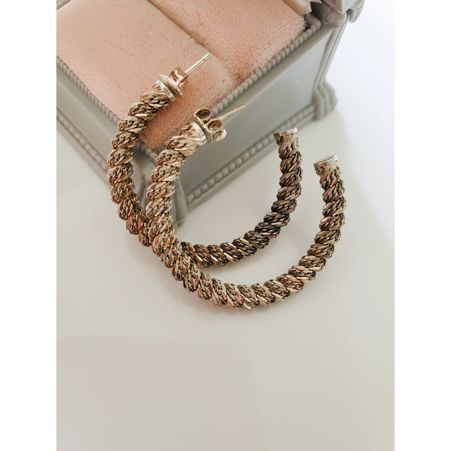 Vintage Large Sterling Silver Hoop Earrings