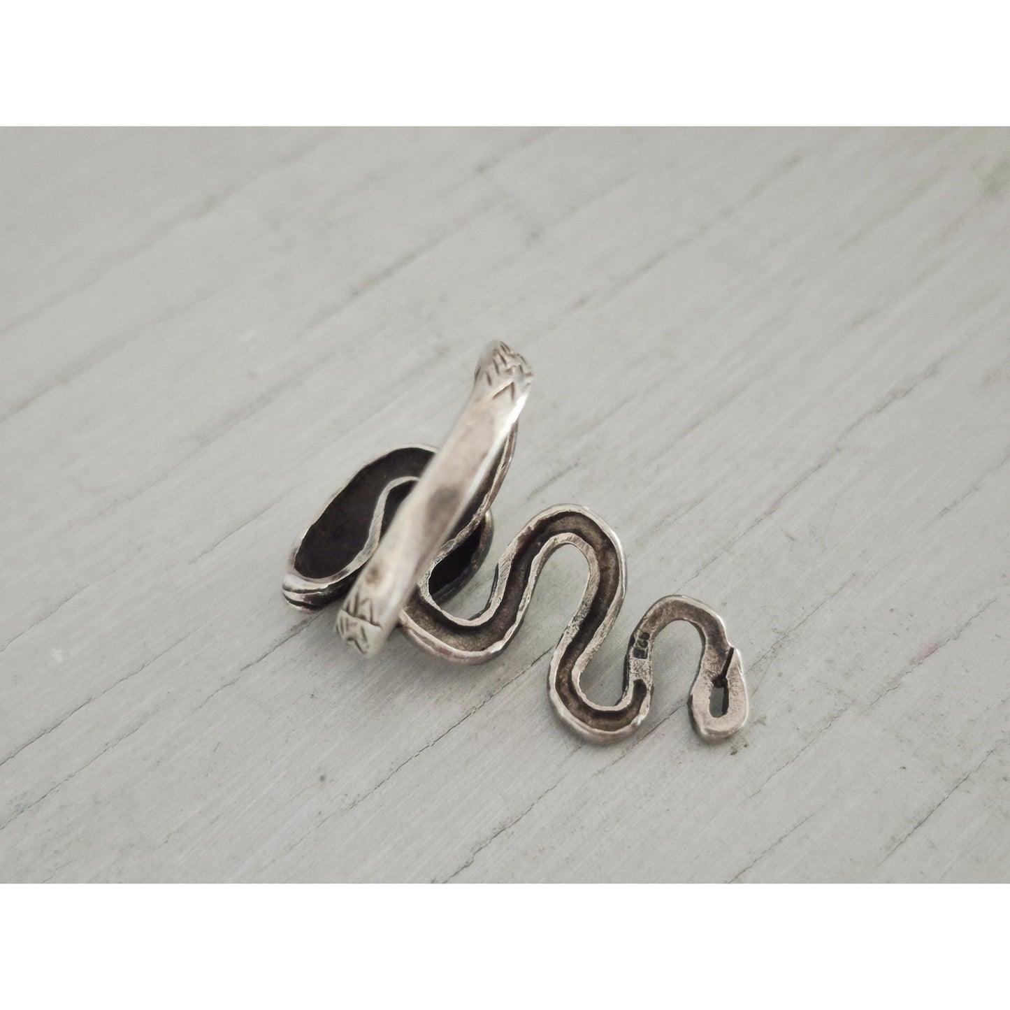 Vintage Sterling Silver Ruby Navette Snake Cobra Ring