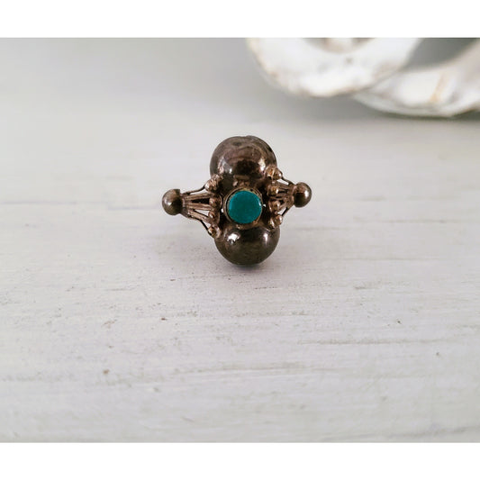 Vintage Sterling Silver Eagle Mark Turquoise Ring