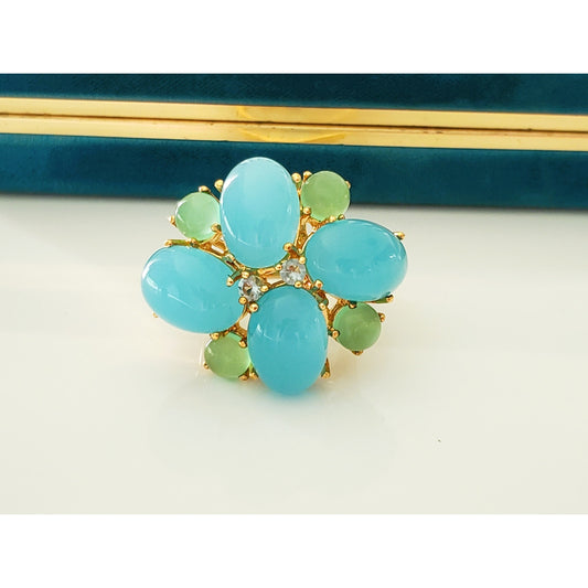 Vintage Pastel Green and Blue Glass Stone Cocktail Ring