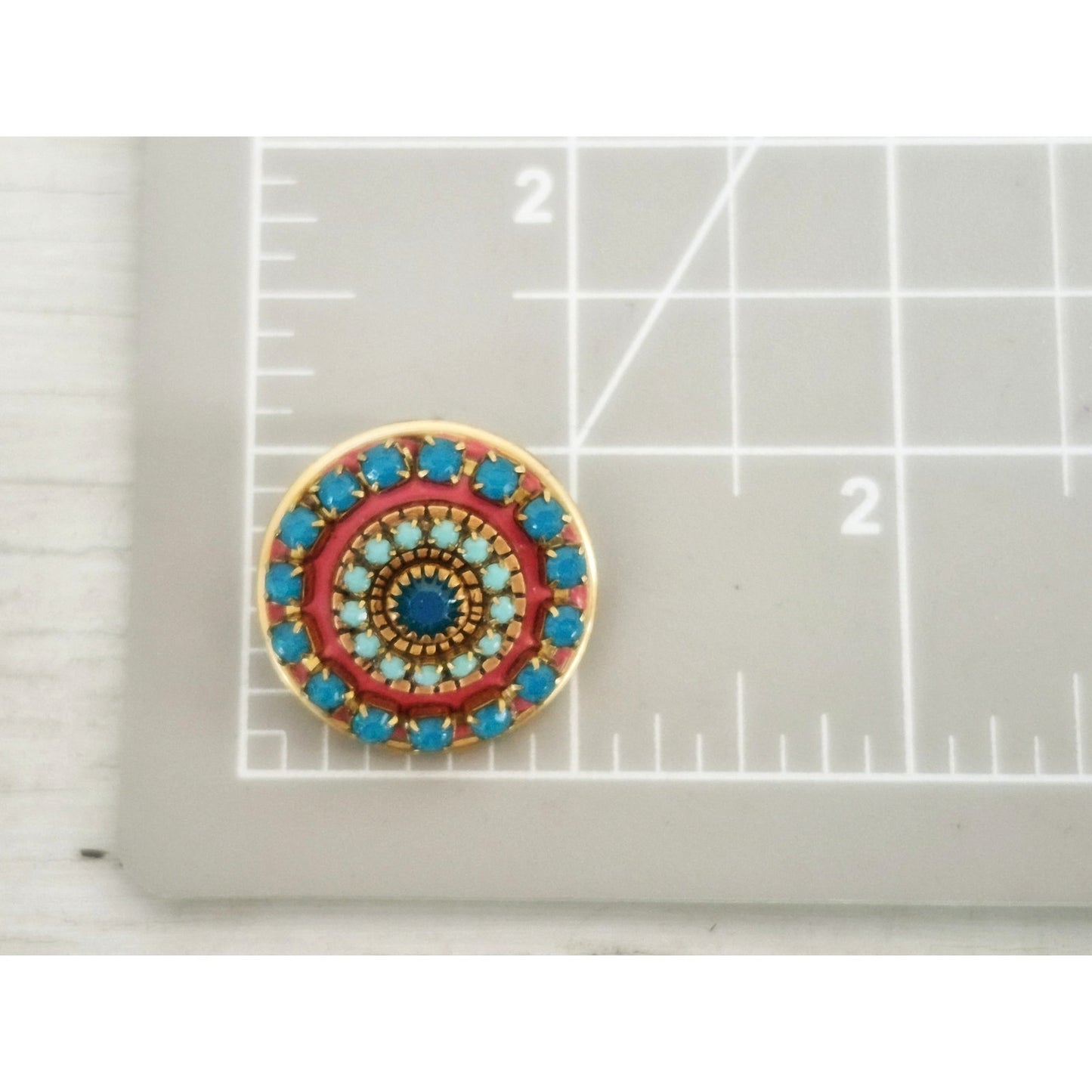 Vintage Michal Golan Blue Rhinestone Cabochon Pink Enamel Earrings