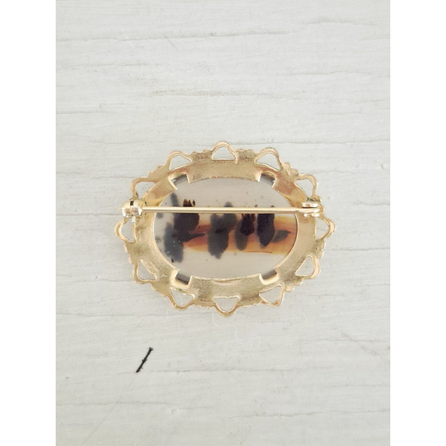 Vintage Montana Agate Gold Tone Oval Brooch