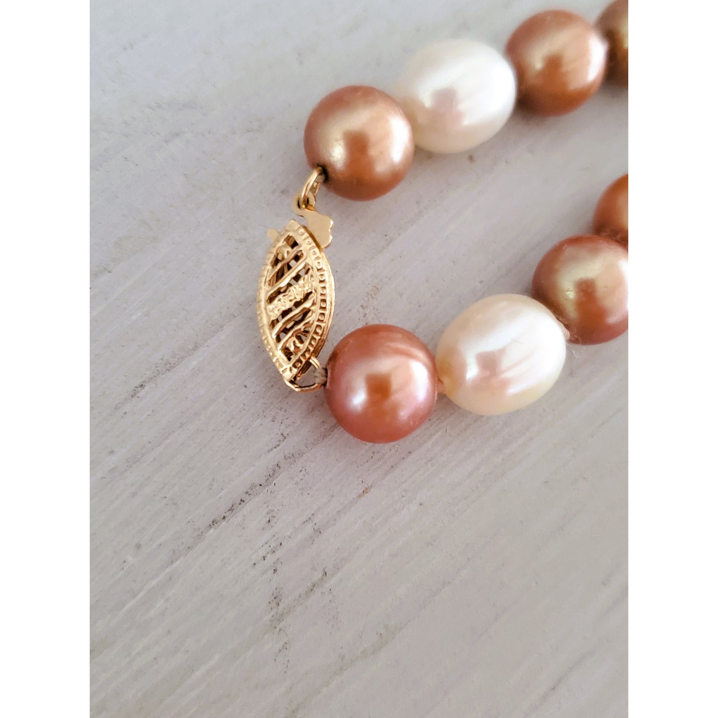 14K Gold Honora Natural Brown Cream Pearl & Tigers Eye Necklace