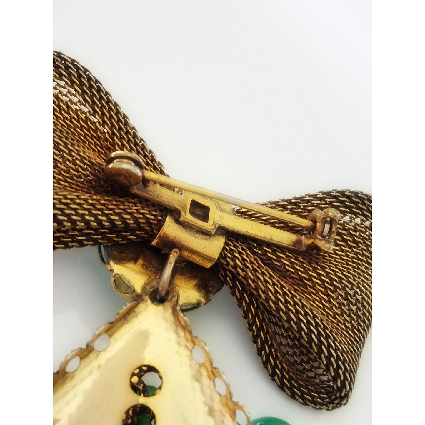 Vintage Antique Faux Jade Bow-tie Dangle Brooch