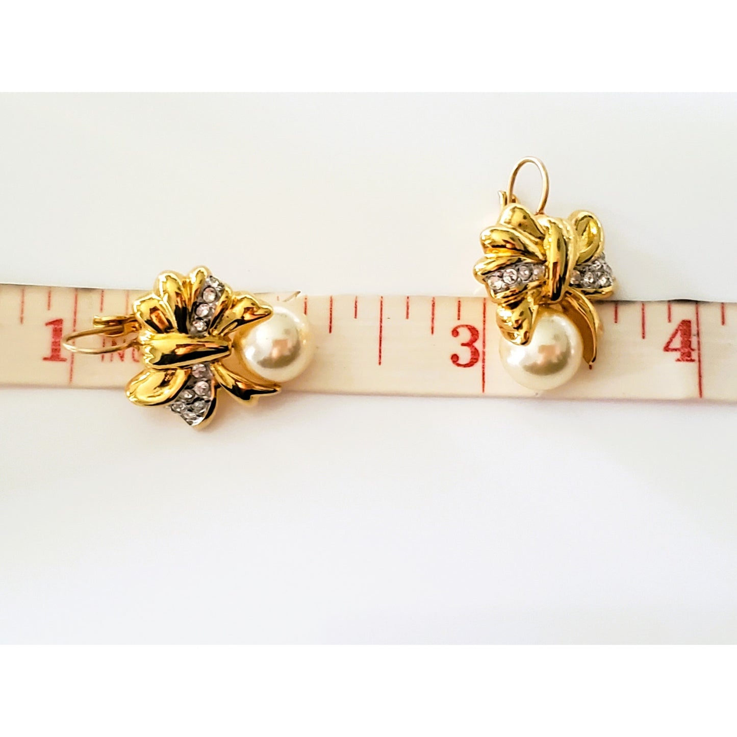 Vintage Kenneth Jay Lane Bow and Pearl Rhinestone Earrings
