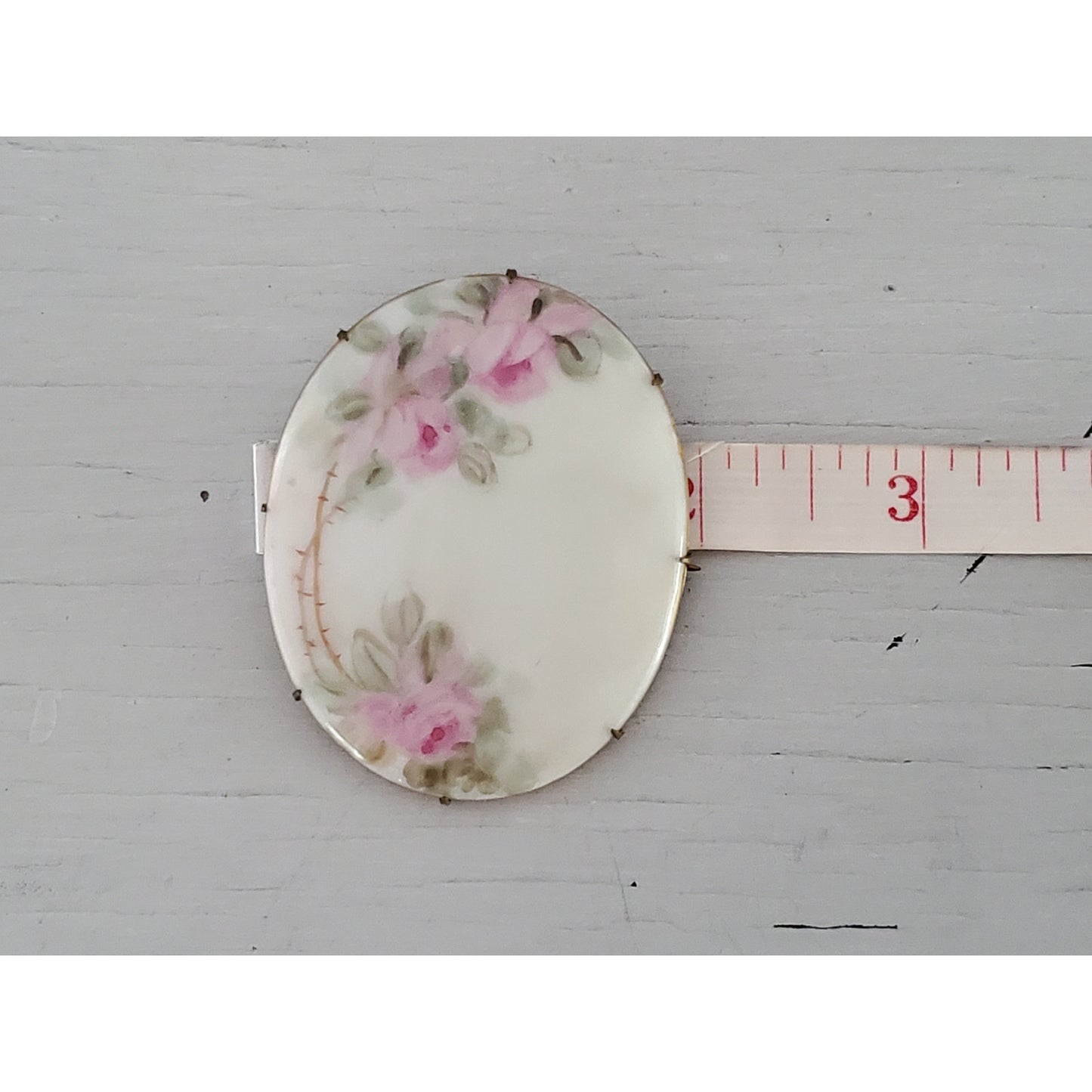 Antique Hand Painted Pink Oval Rose Brooch