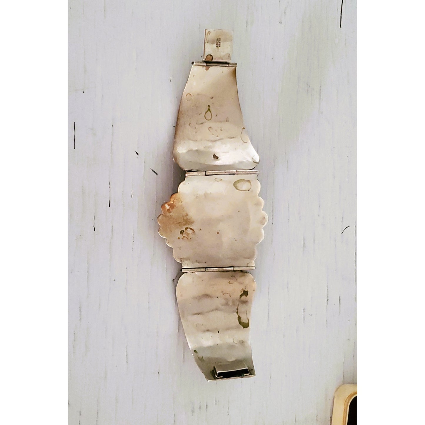 Vintage Large Silver Panel Onyx Mexico Panel Bracelet