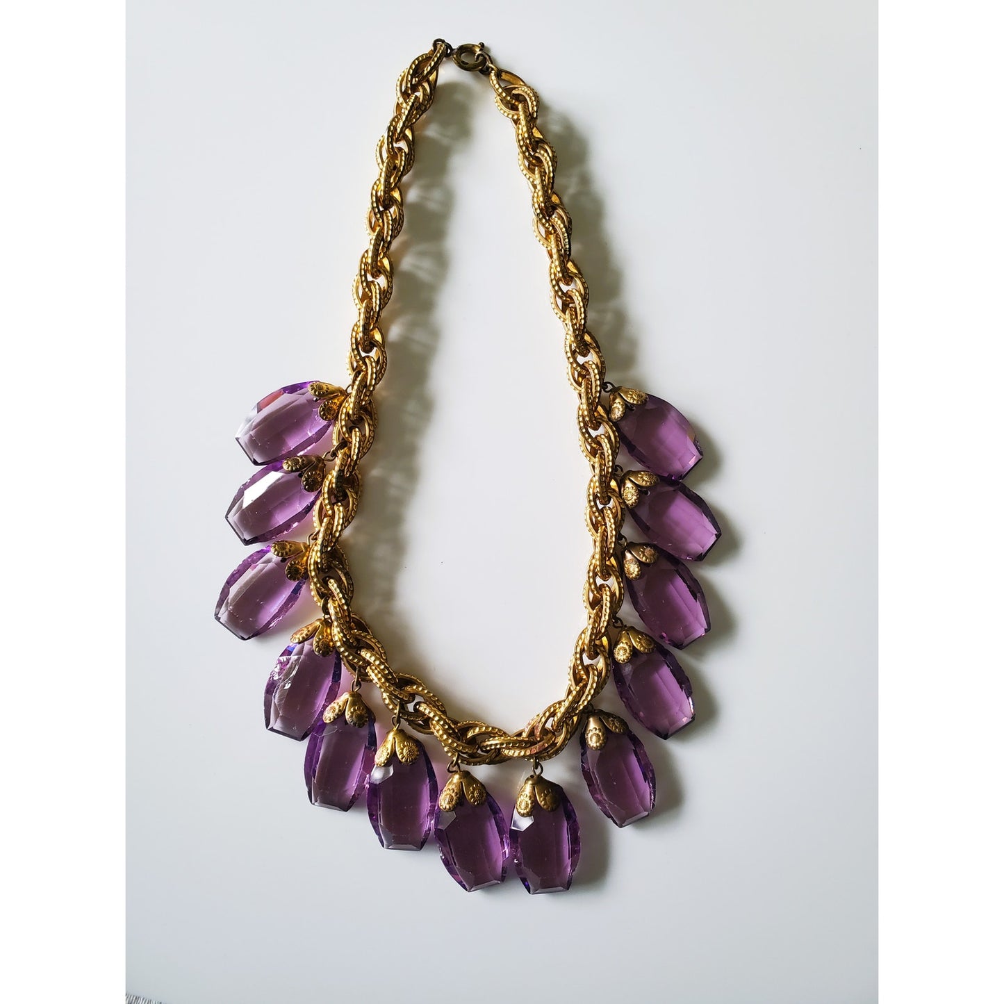 Vintage Gold Tone Plum Beaded Chunky Necklace