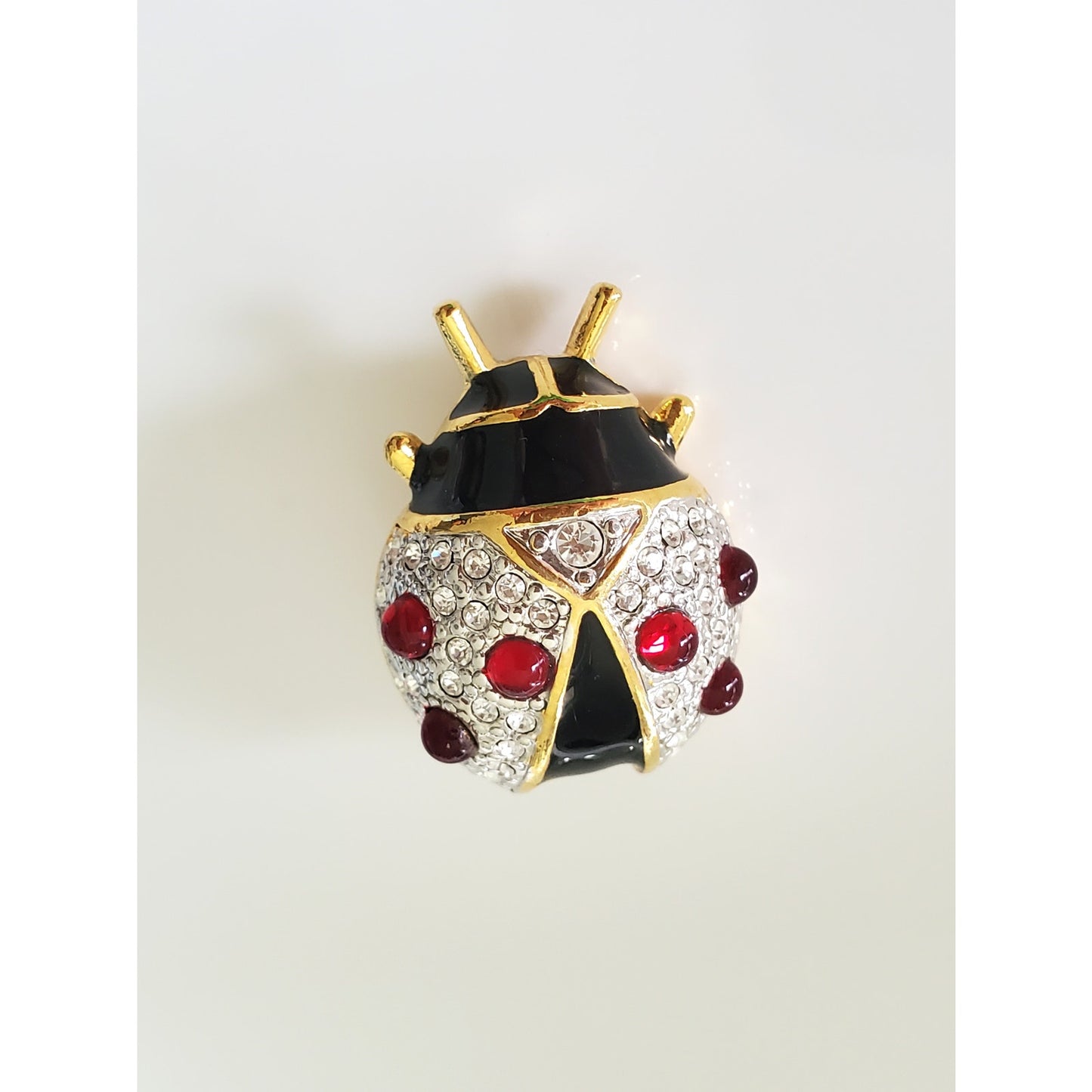 Vintage Joan Rivers Enamel Rhinestones Lady Bug Pin Brooch