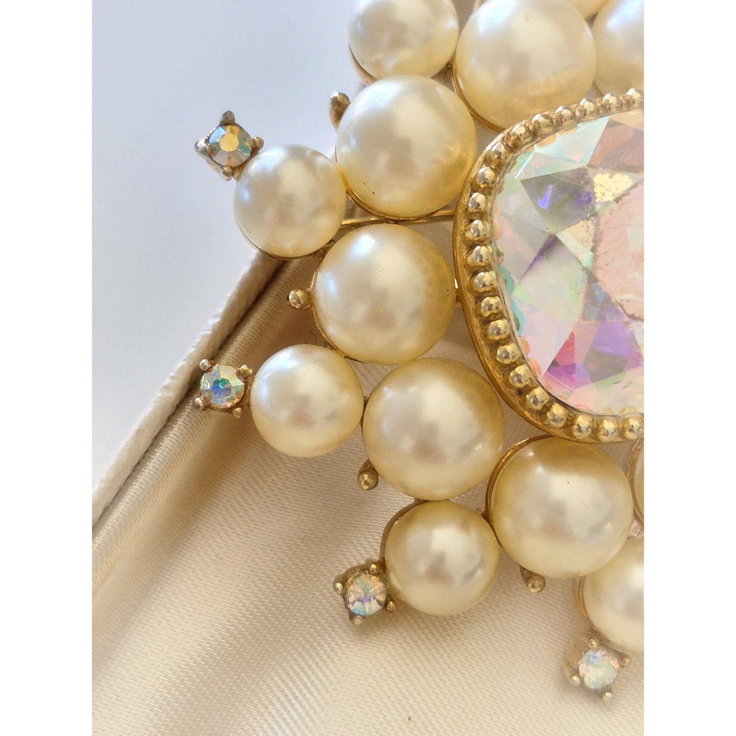 Vintage Large AB and Faux Pearl Brooch
